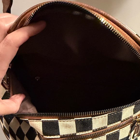 Checkered Brown and Cream Women's Crossbody Bag - Picture 3 of 5
